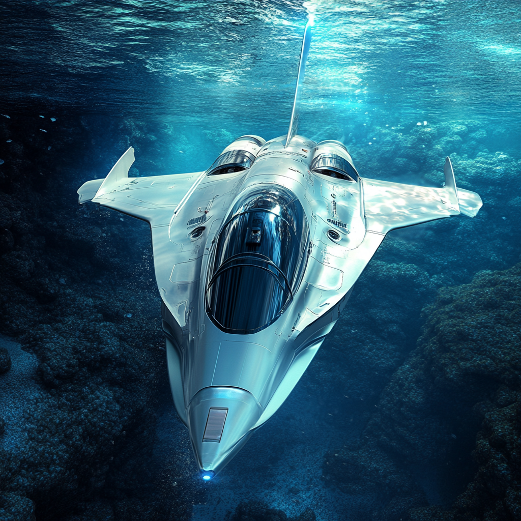 Futuristic underwater fighter vehicle with special windscreen