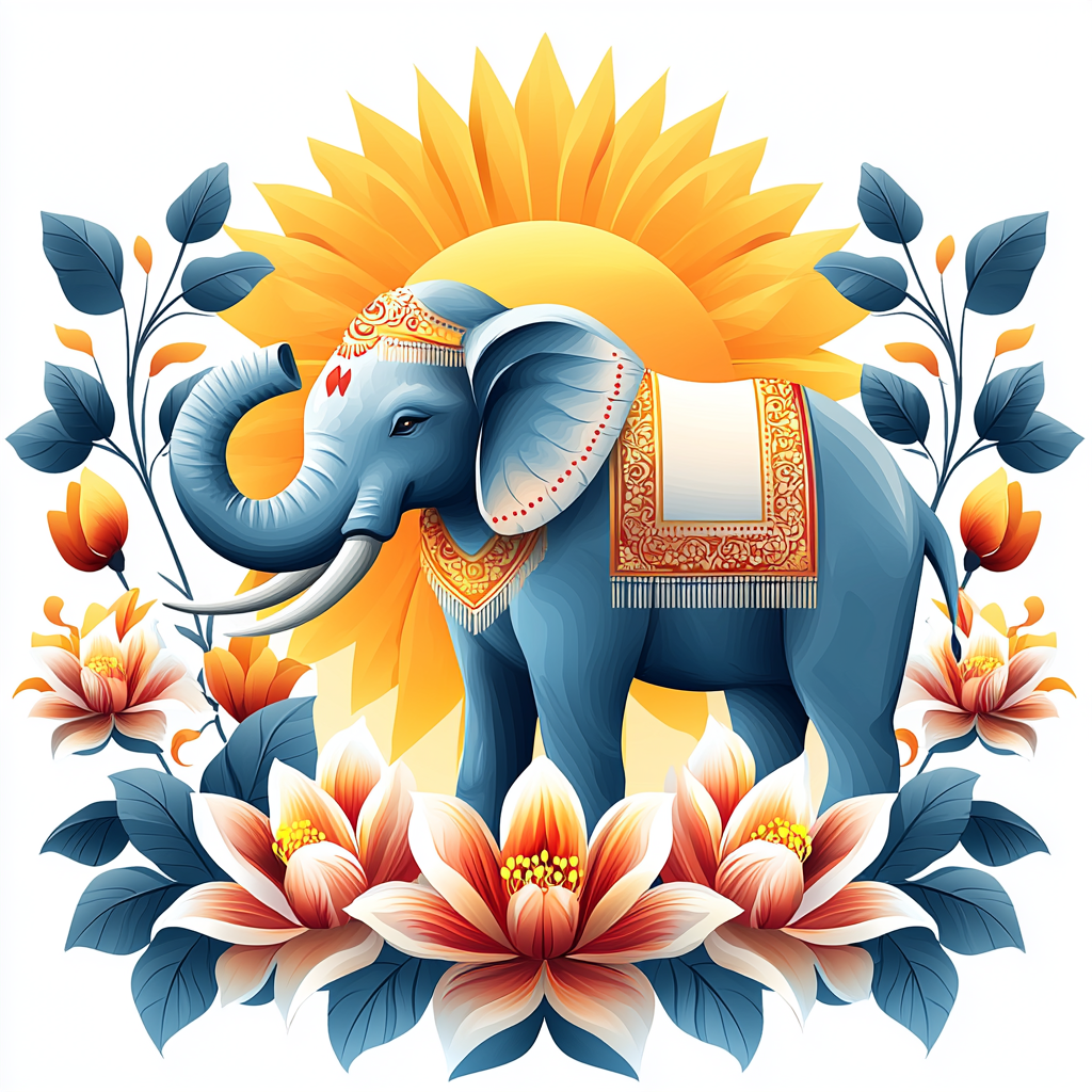 Ganesh culture logo with elephant, sun, and flower