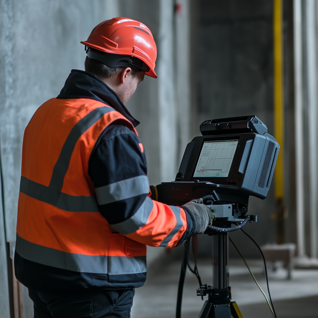 Generic uniformed worker using GPR Scanner with Canon camera.