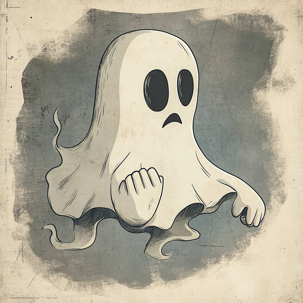 Gentle ghost in vintage cartoon style design