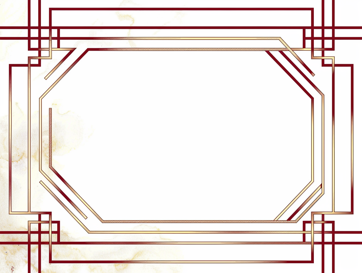 Geometric gold and deep red minimalist border design.