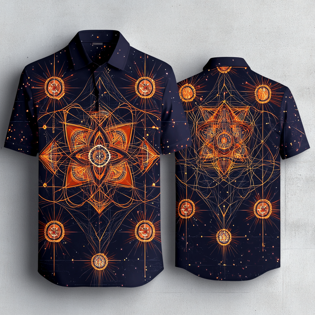 Geometric pattern for shirt design on front and back.