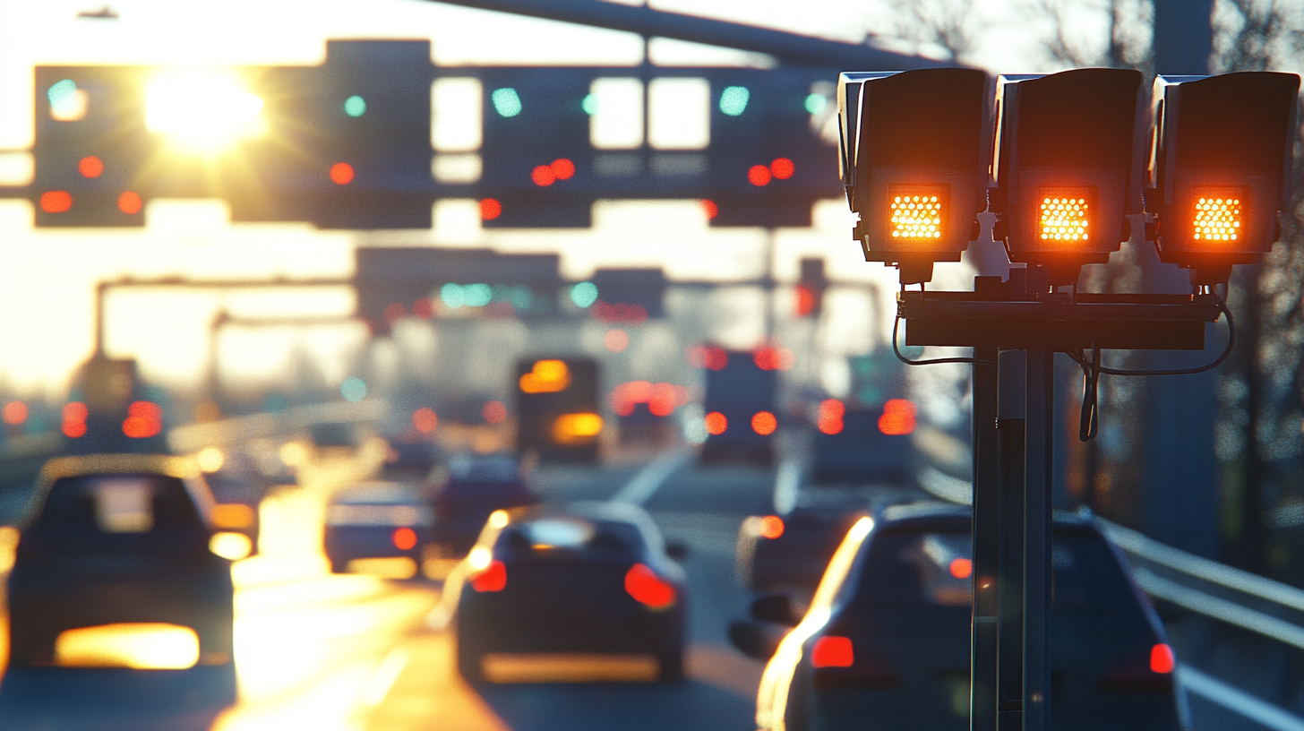 German highway toll system with traffic in motion.