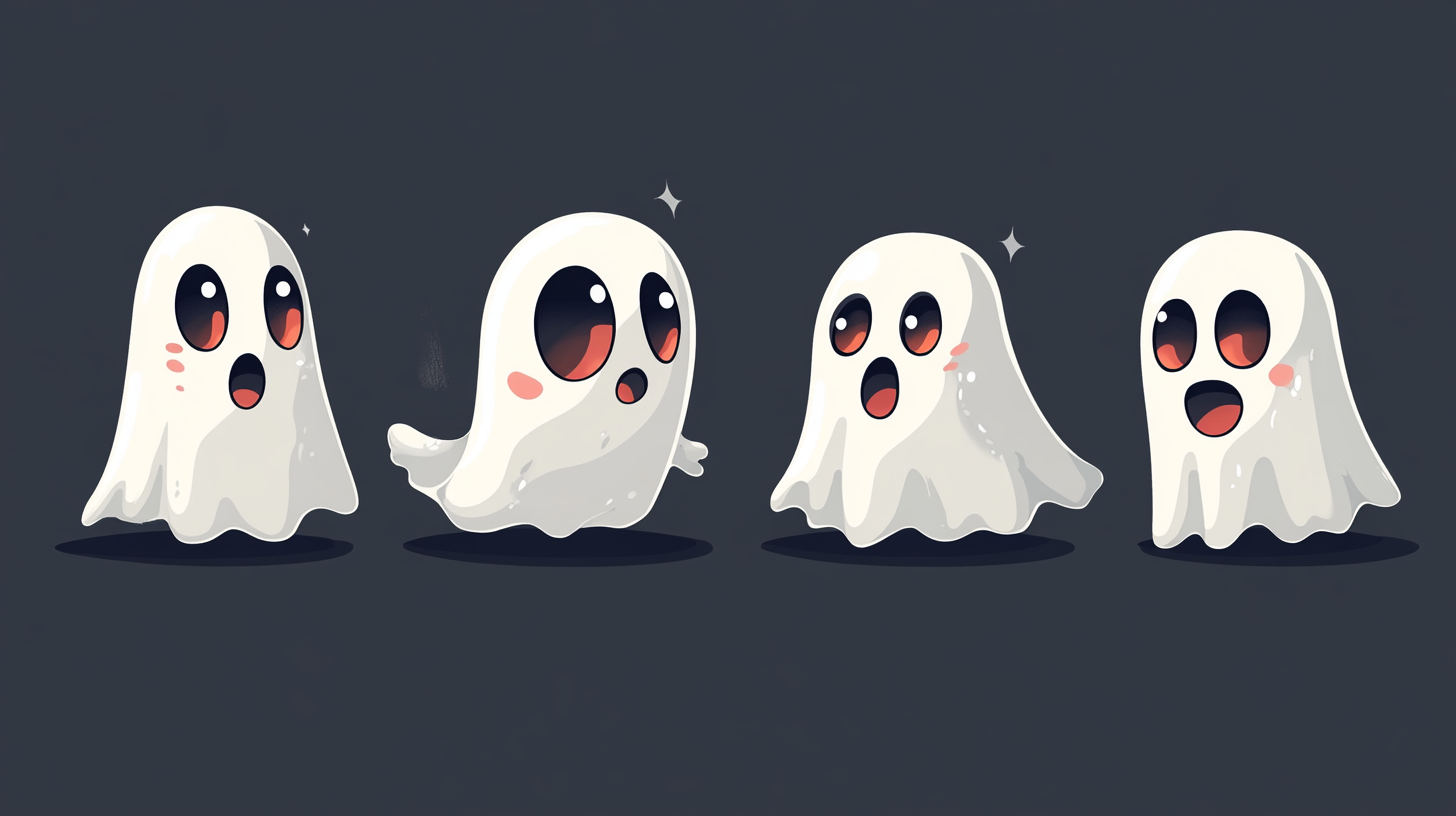 Ghost Cartoon Illustration Set on Dark Background