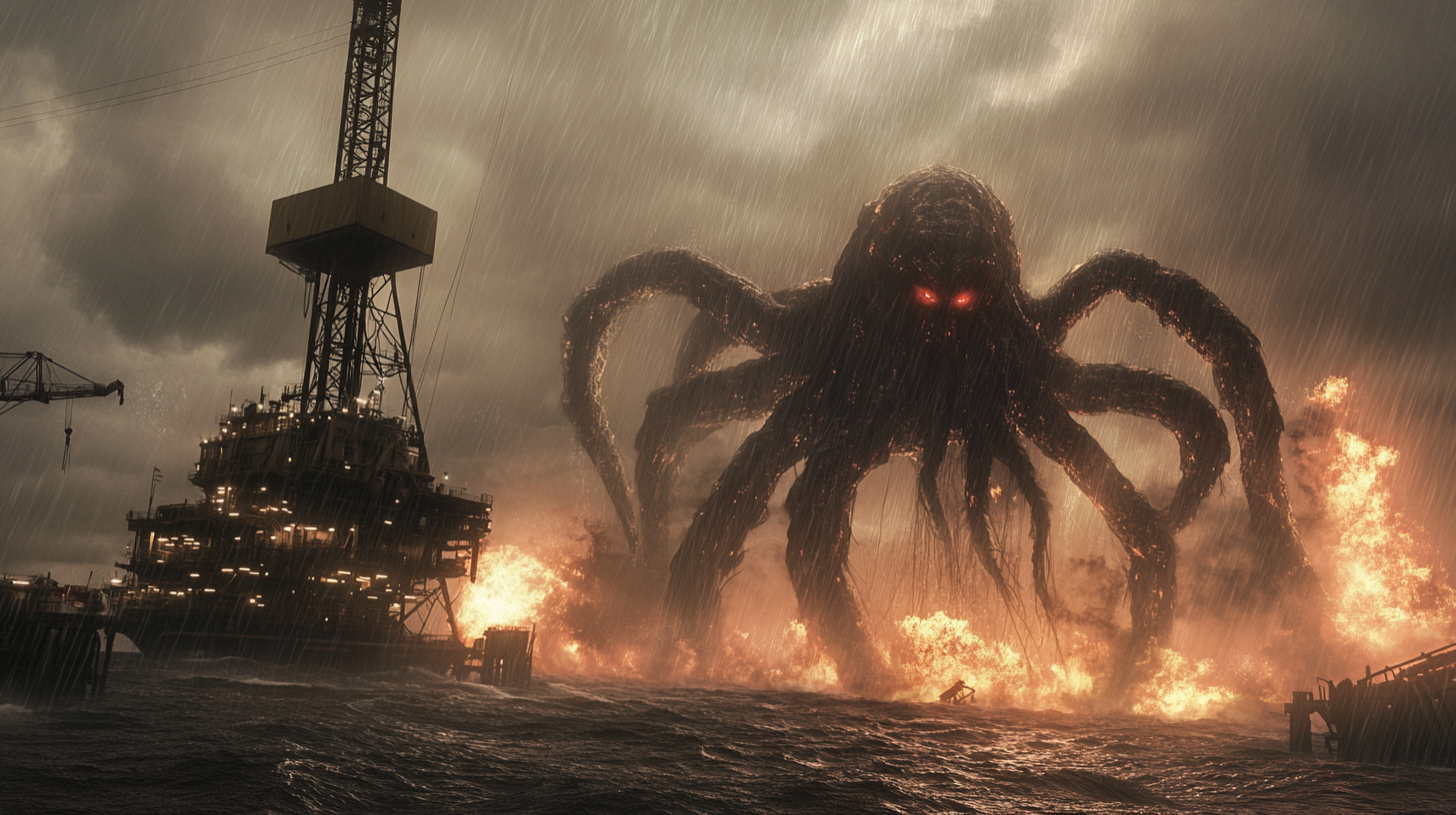 Giant Beast Cthulu Destroys Oil Rig