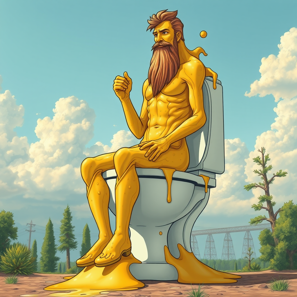 Giant Man of Pee on Futuristic Toilet