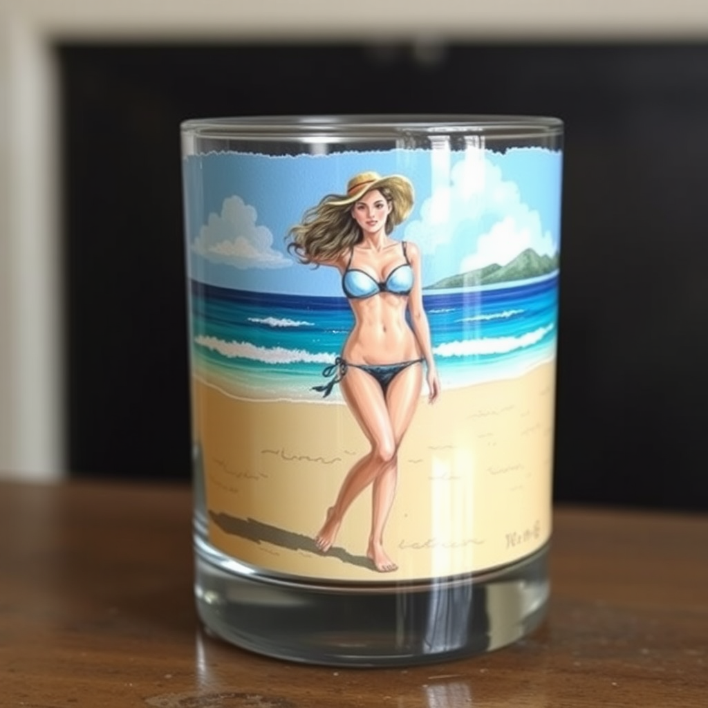 Girl in Bikini Painting on Glass Container