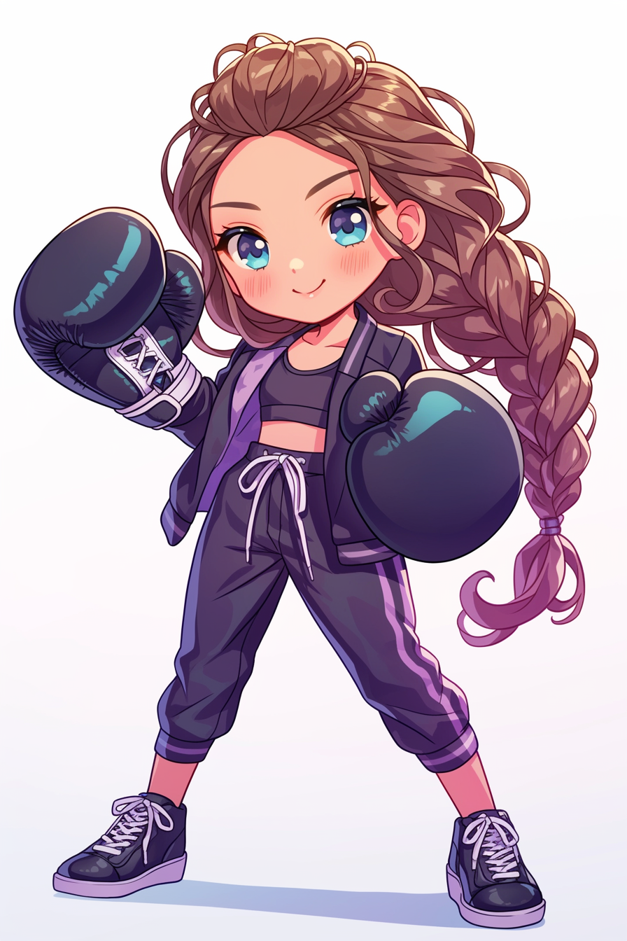 Girl in silver boxing gloves poses in style.