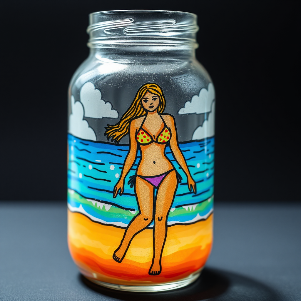 Girl on Beach in Bikini Painting Glass