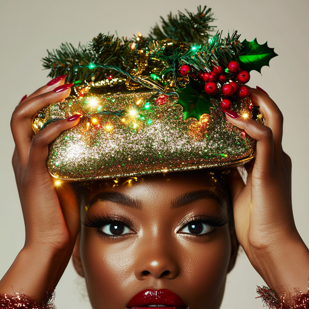 Glamorous Holiday Purse on Woman's Head