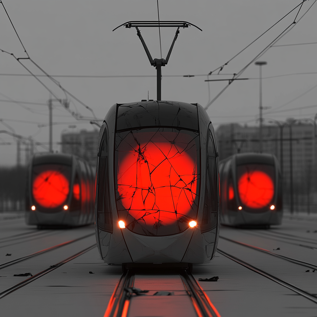 Glass Trains Surround Red One, Innovative Transportation Design