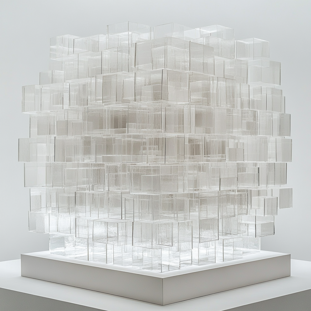 Glass cube with transparent boxes in Japanese style