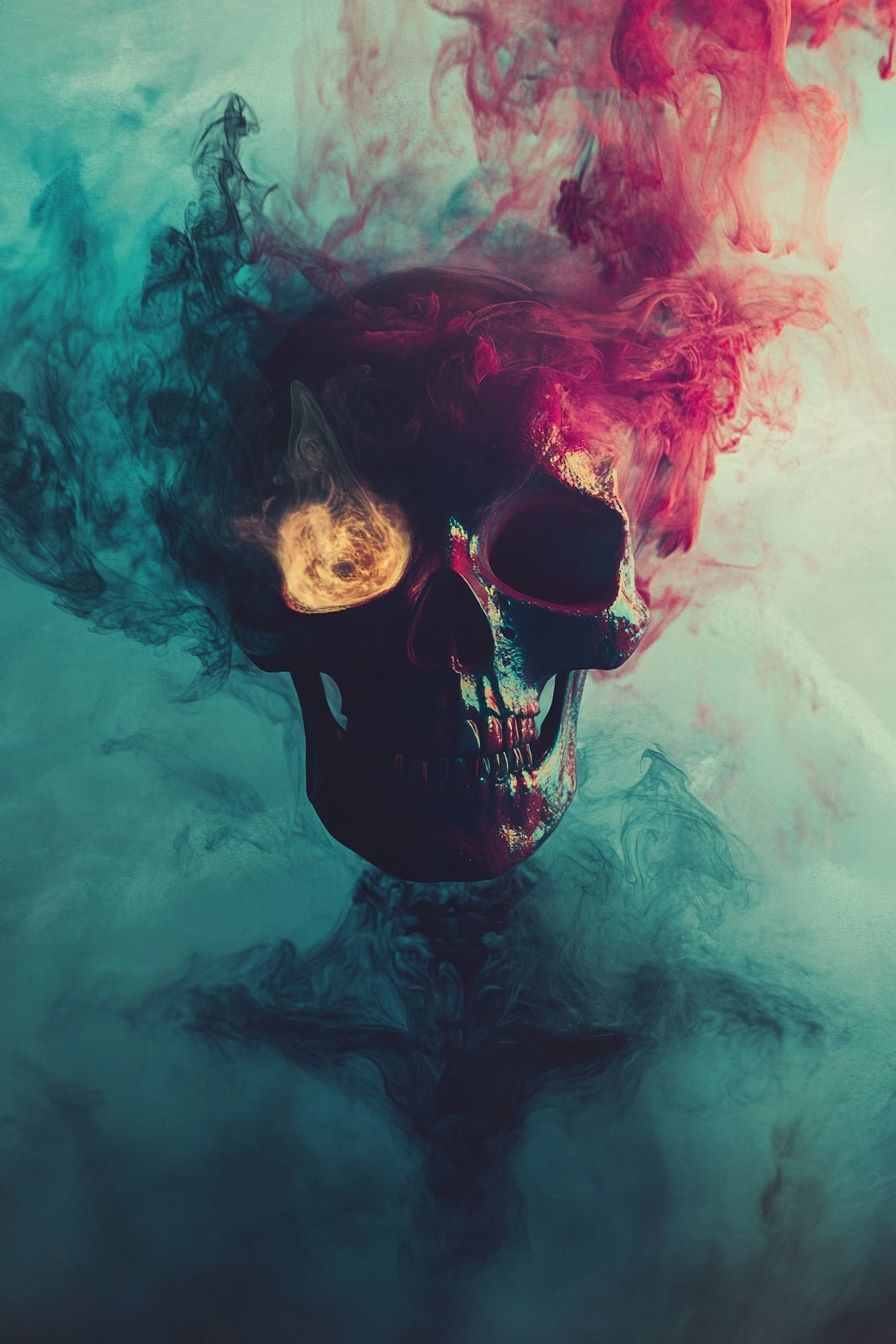 Glowing skull with colorful background, surreal art