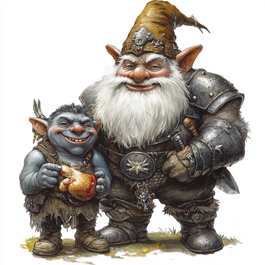 Gnome in Leather Armor & Sheriff Ogre Eating Chicken 