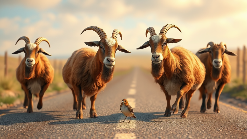 Goats Sweeping the Road in 3D Pixar Style