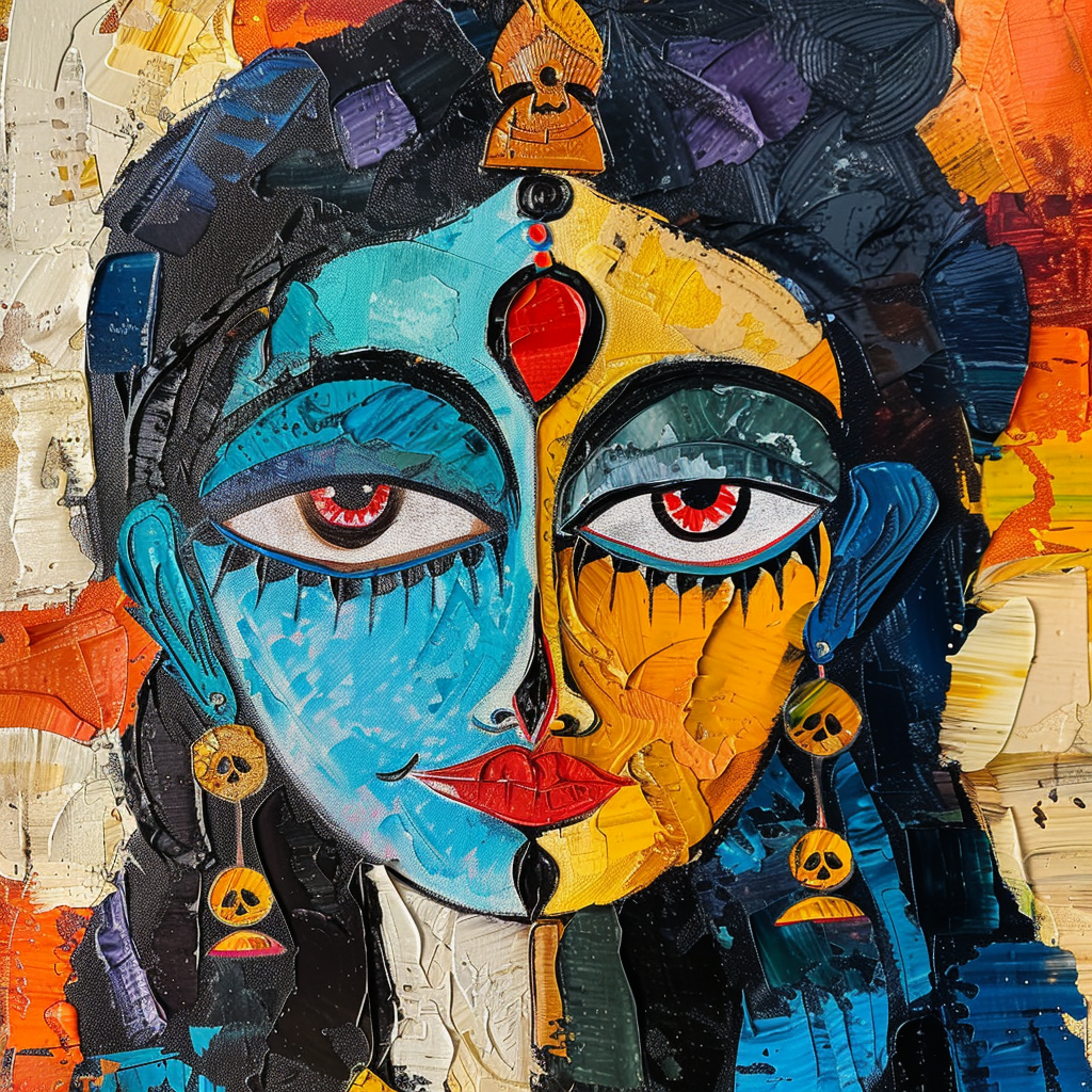 Goddess Kali in Picasso-style cubism pop art.