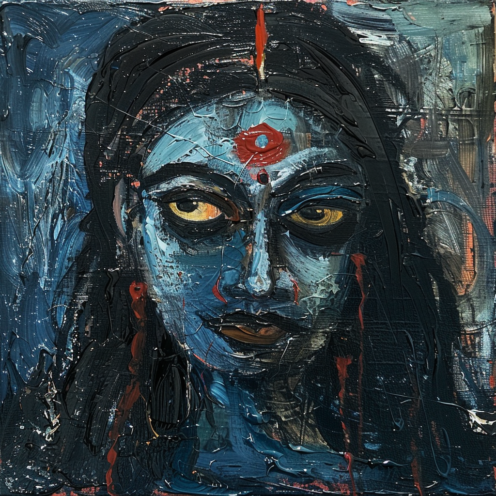 Goddess Kali in Vermeer style with Rothko background.