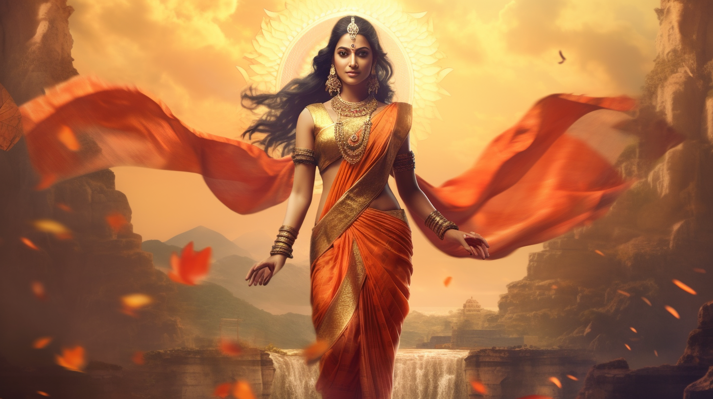 Goddess Parvati in Orange Saree - 18k Cinematic Sony Quality Stock Photo