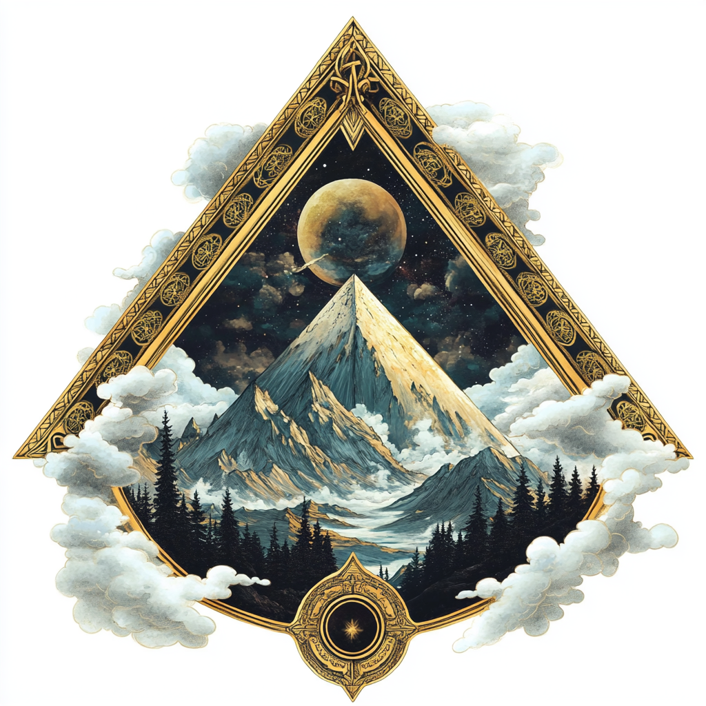 Gold and Azure Pyramid Frame Mountain Tattoo Realism Portal