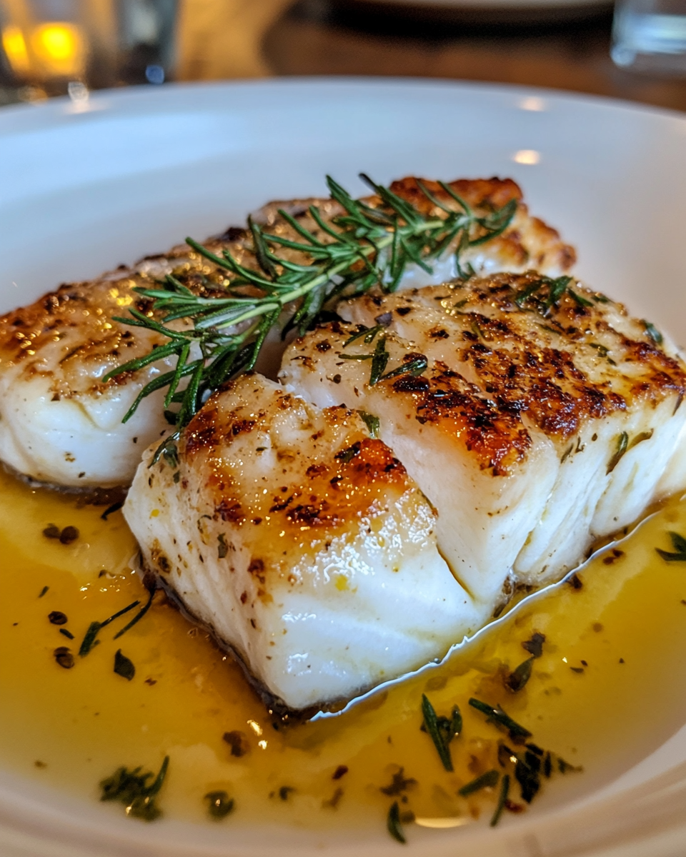 Golden Baked Cod with Lemon in White Bowl