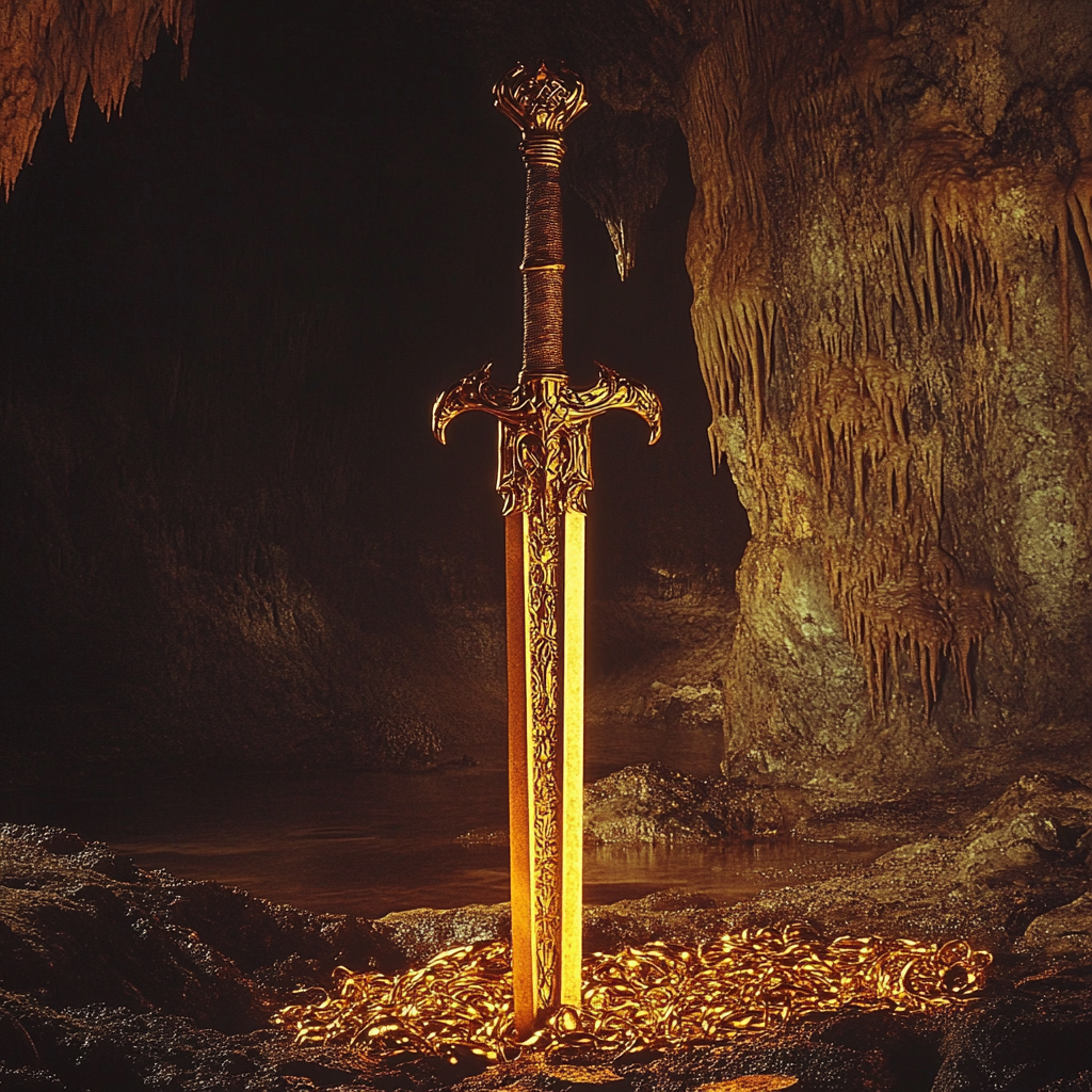 Golden Dragon's Cave with Shining Sword and Armor