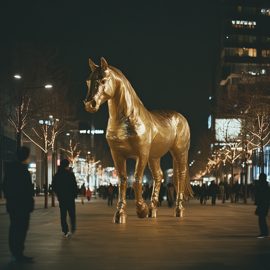 Golden Horse Urban Fantasy Night Street Photography Sony A7R IV