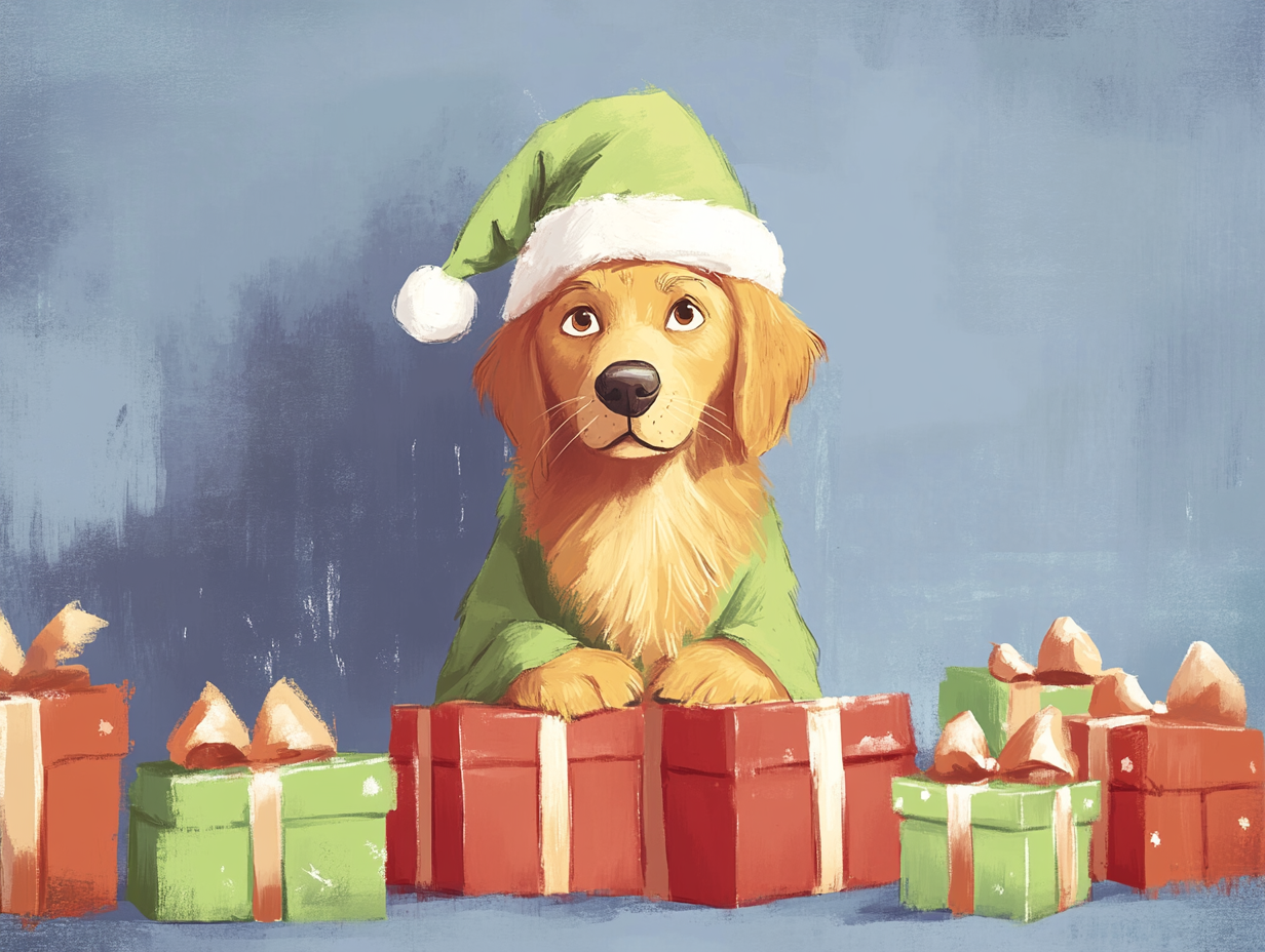 Golden Retriever pretending to be the Grinch.