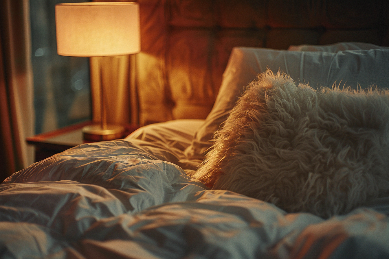 Golden Sunset Pillow on Hotel Bed