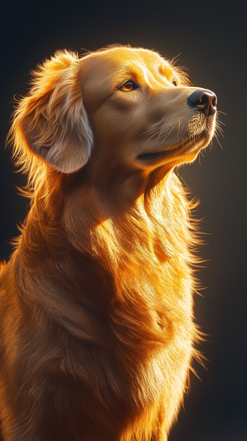 Golden-coated dog looking regal in high-quality lighting.