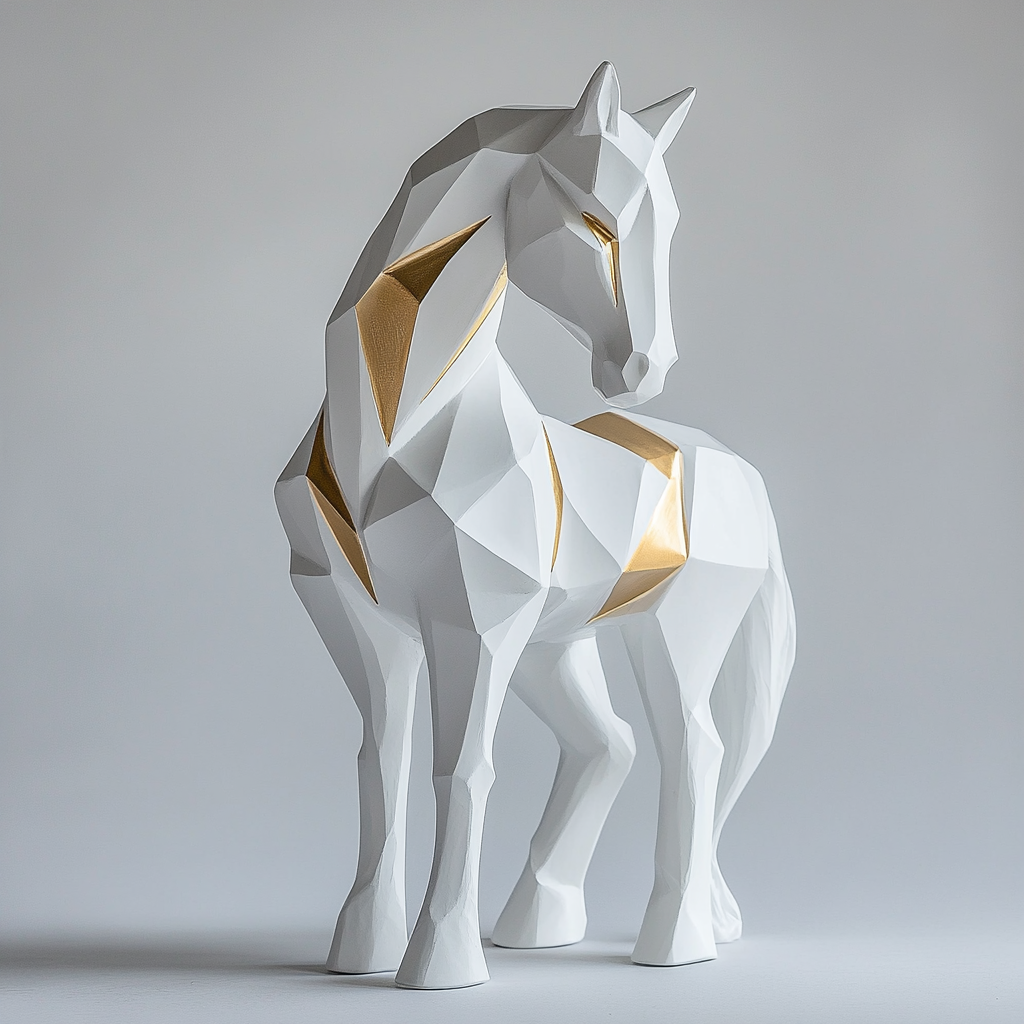 Golden horse sculpture with diamonds, minimalist design