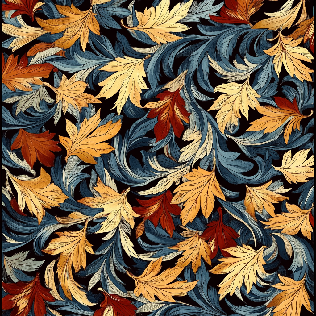 Golden leaves swirling in repeating forest pattern – nostalgic essence.