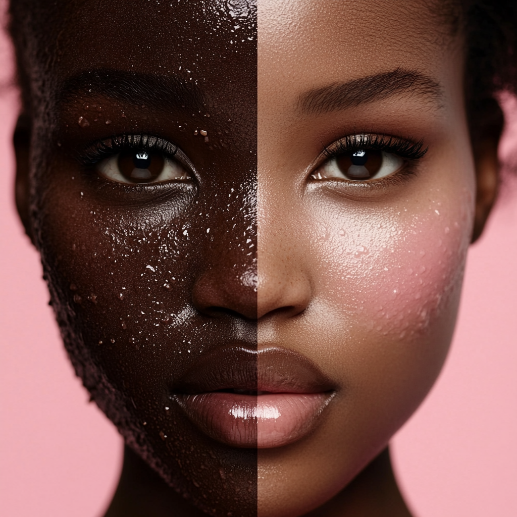 Gorgeous African model with uneven skin on pink