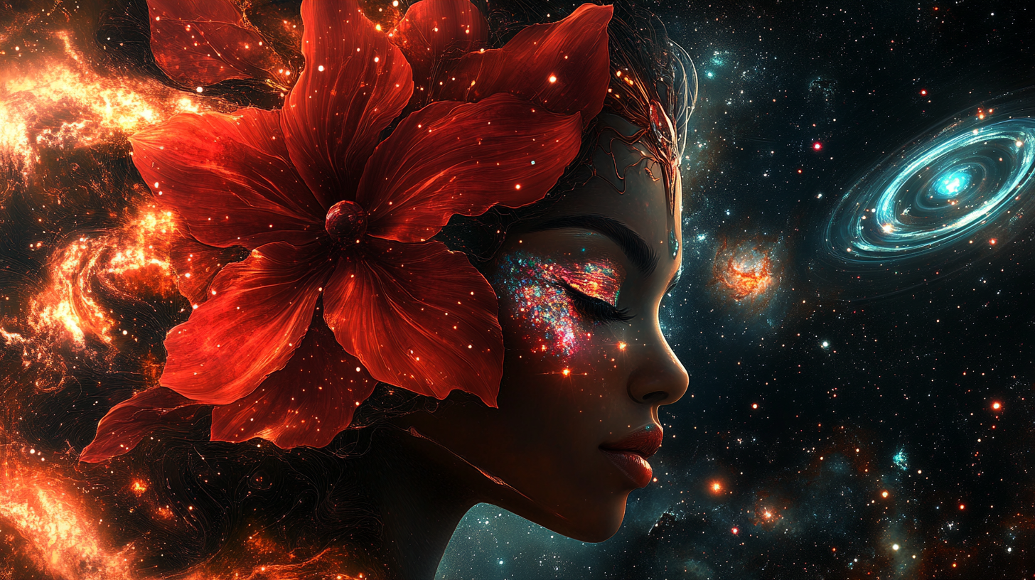 Gorgeous Goddess on Venus with Red Flower Crown