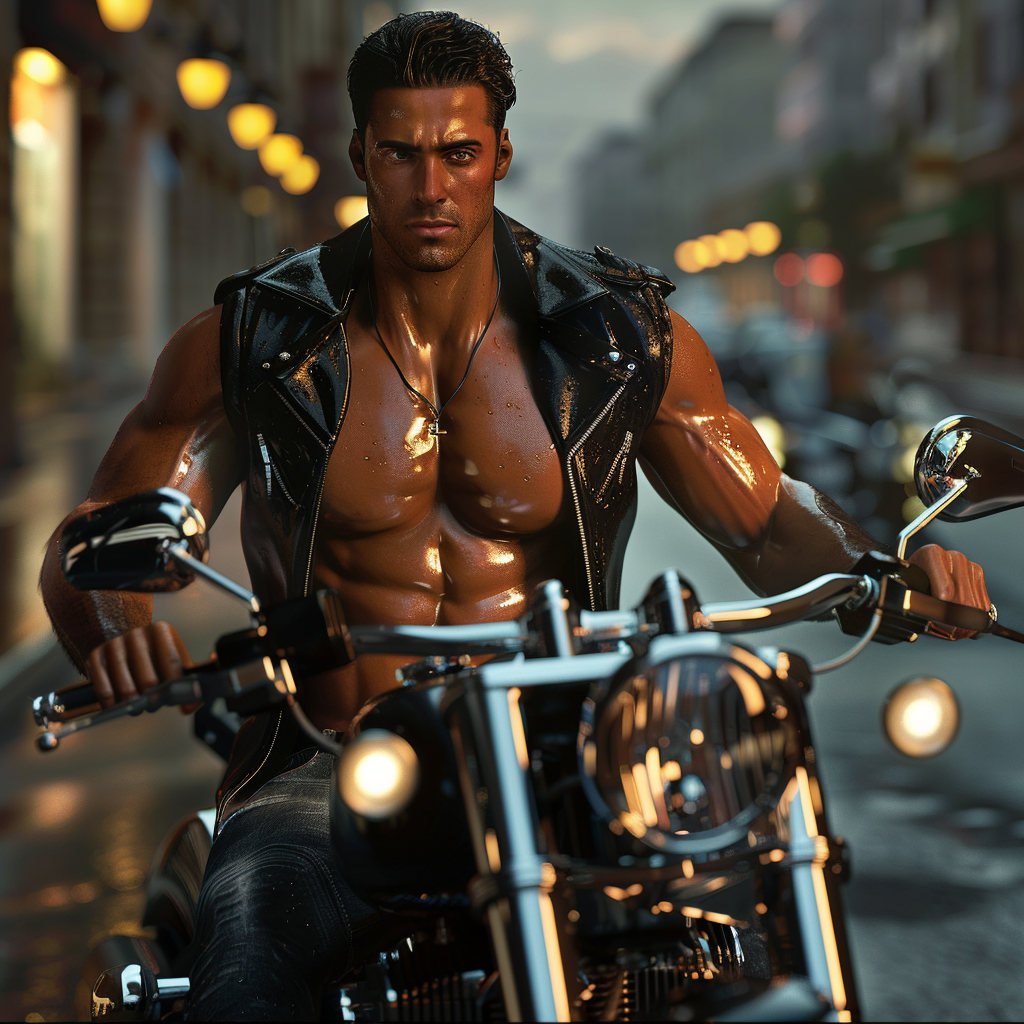 Gorgeous Italian-American man on motorcycle