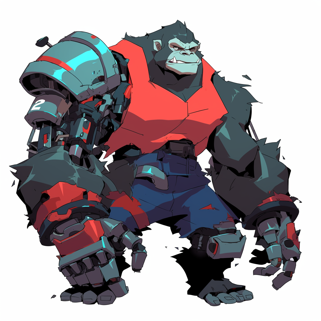 Gorilla-Robot Character Concept, 2D Game Art Style