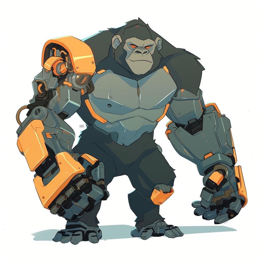 Gorilla robot character in 2d game art style.