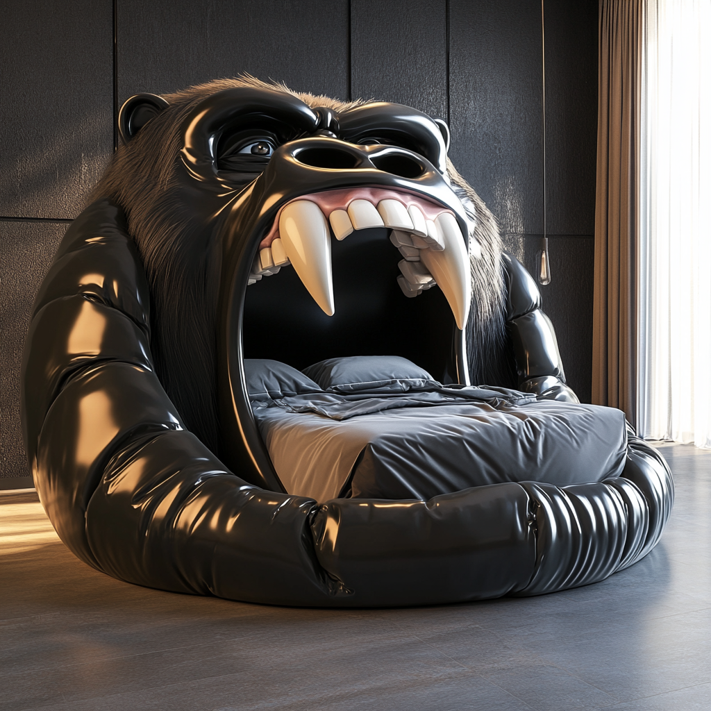 Gorilla-shaped stylish bed with cozy duvet inside