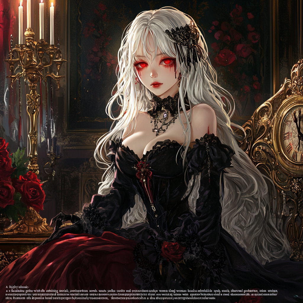 Gothic Anime Illustration: Ethereal Woman in Victorian Room