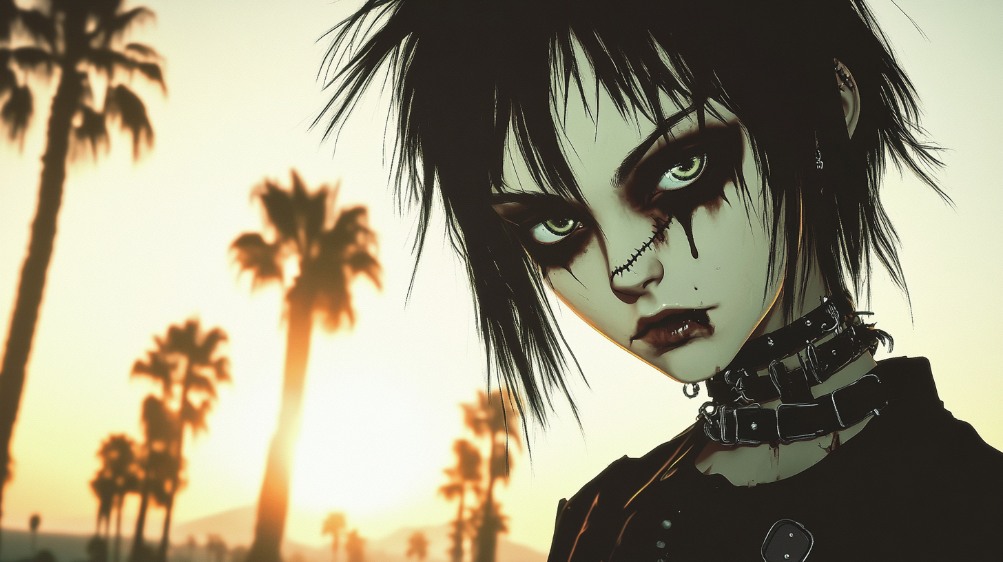 Gothic Girl with Reattached Head at Sunset