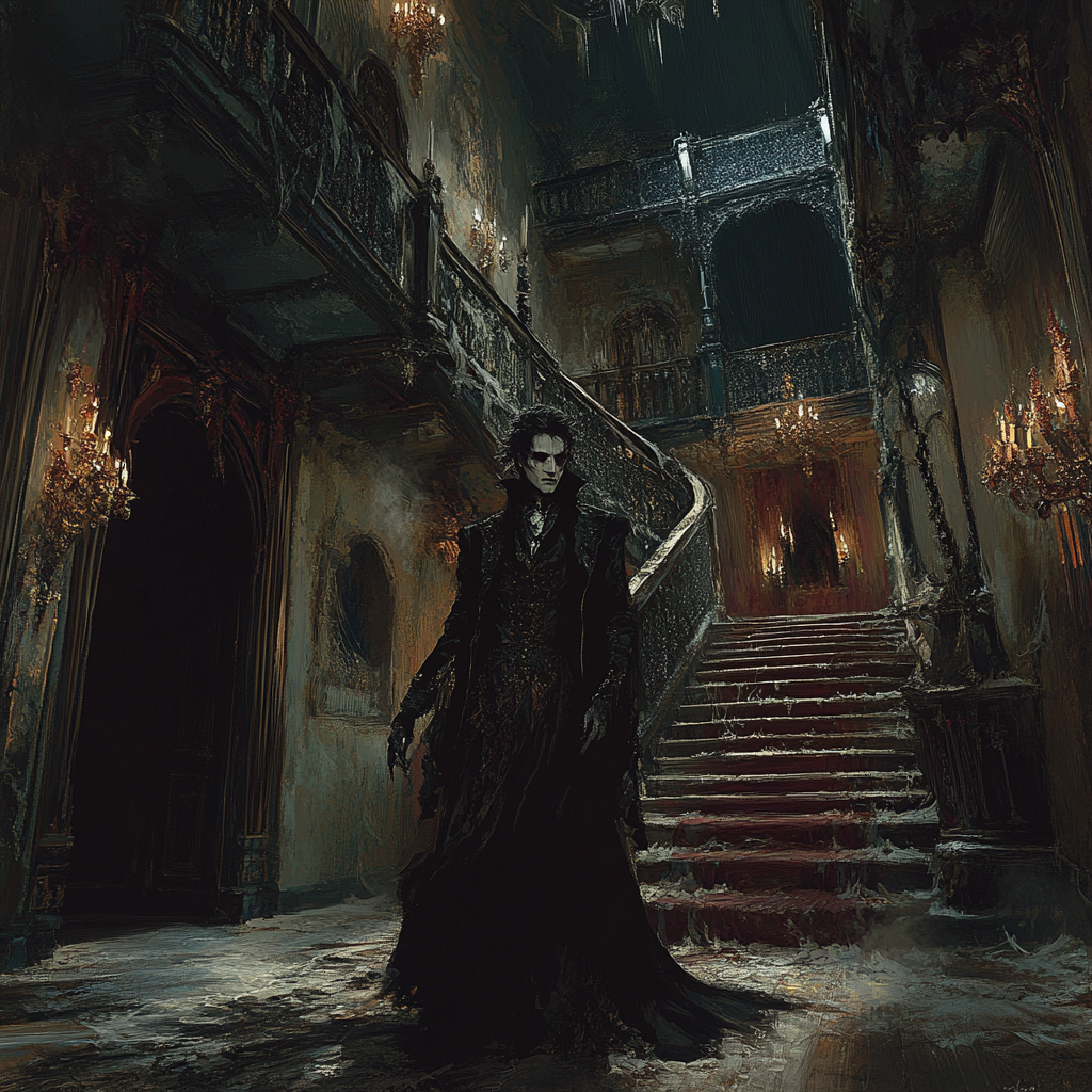 Gothic Victorian Vampire in Abandoned Mansion Painting