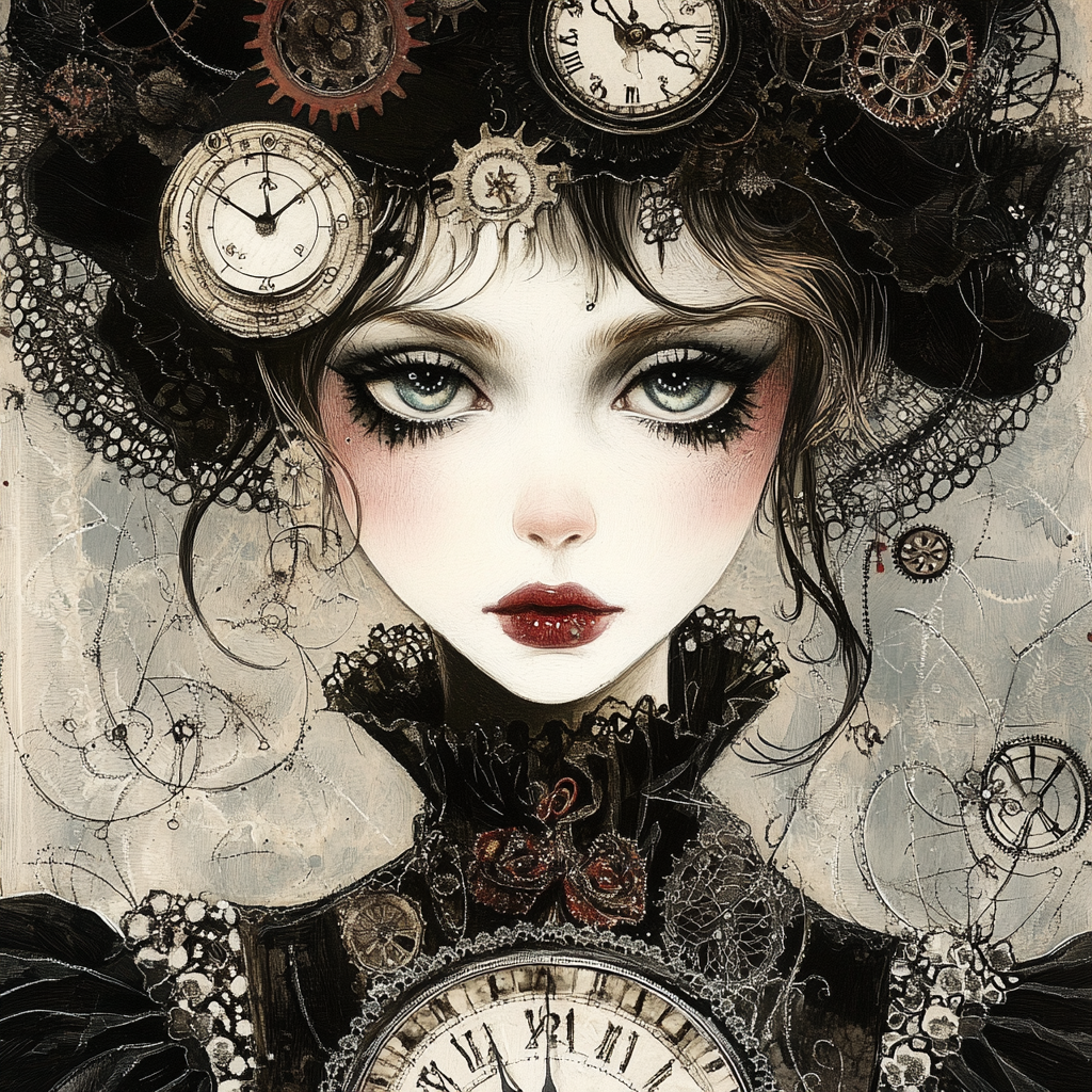 Gothic Young Woman with Clocks and Gears