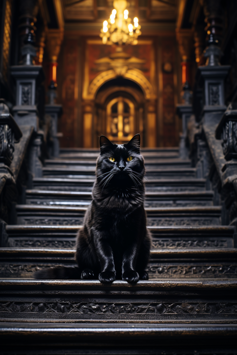 Gothic castle horror with black cat and exorsism.