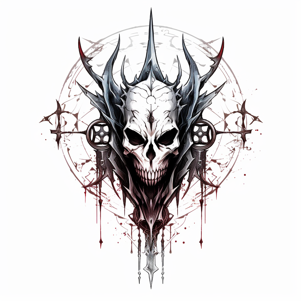 Gothic cyber sigilism tattoo design on white background.