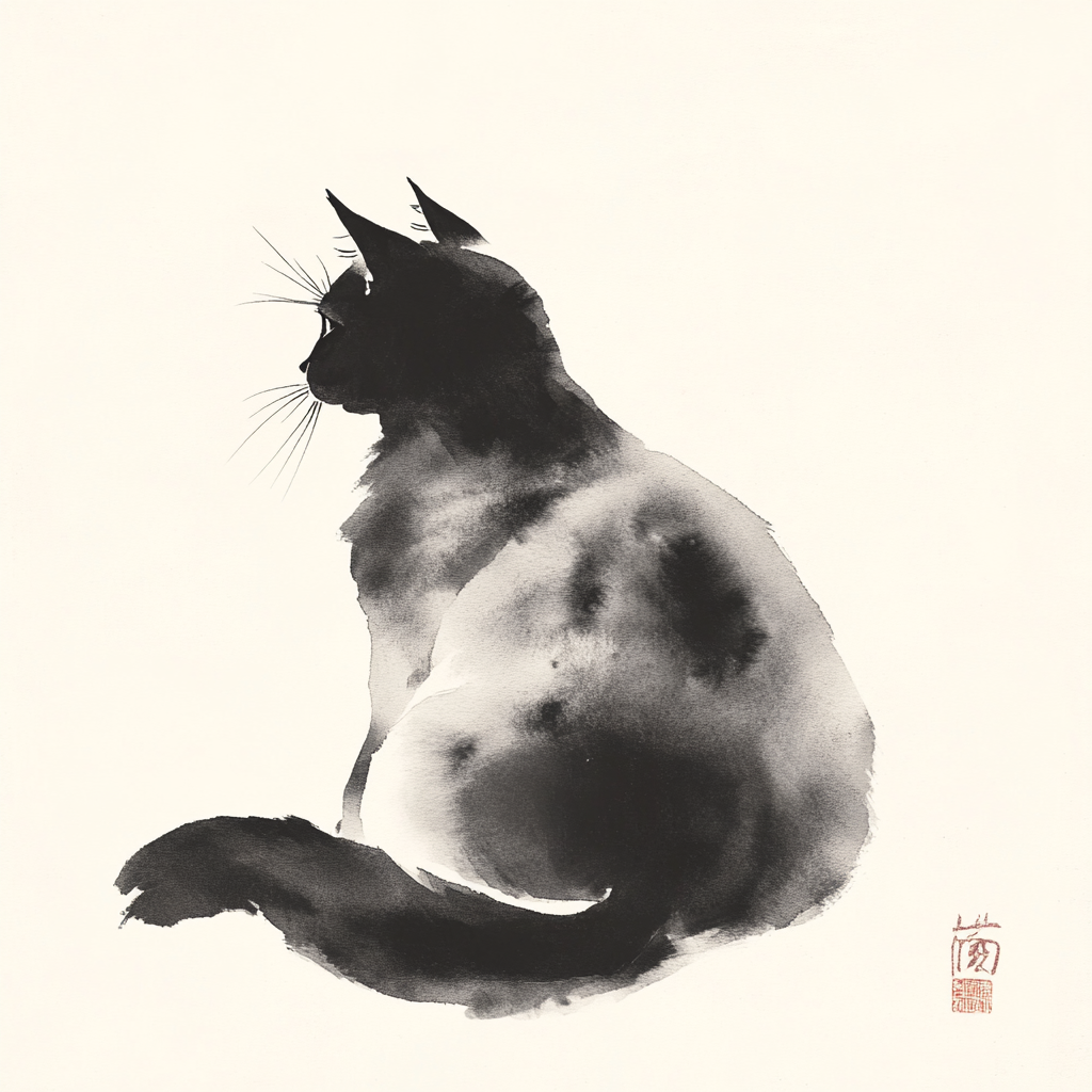 Graceful Cat Rests in Minimalistic Ink Drawing