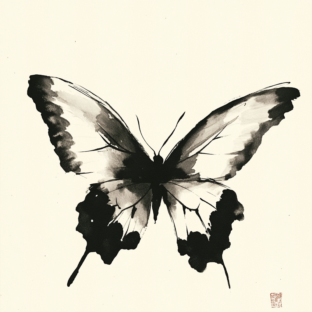 Graceful butterfly in delicate ink wash