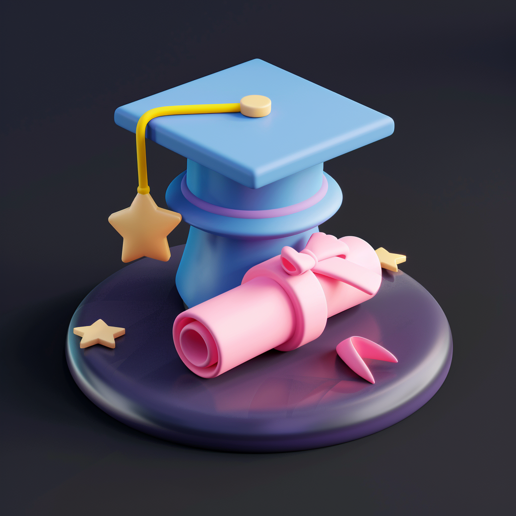 Graduation cap and diploma in colorful clay design