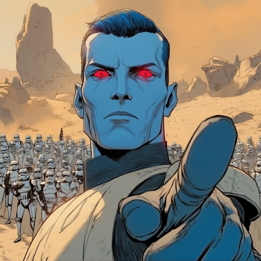 Grand Admiral Thrawn addressing Chiss Warriors on planet