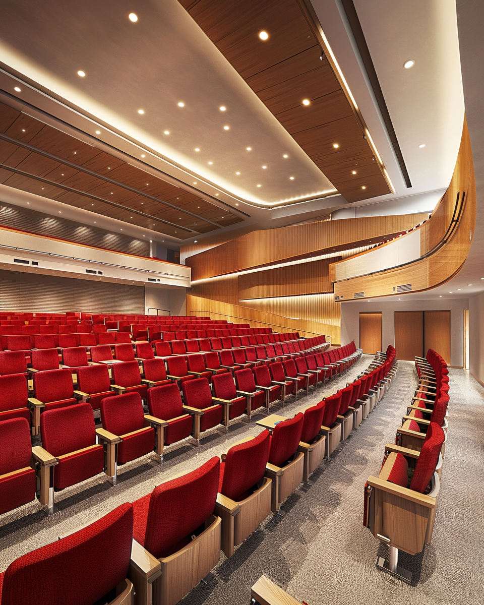 Grand Auditorium with Clean Red Chairs in Perfect Rows