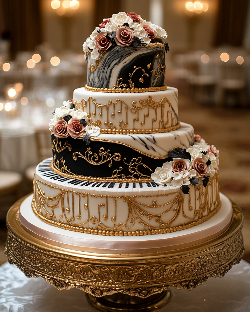 Grand Piano Wedding Cake with Elegant Decor