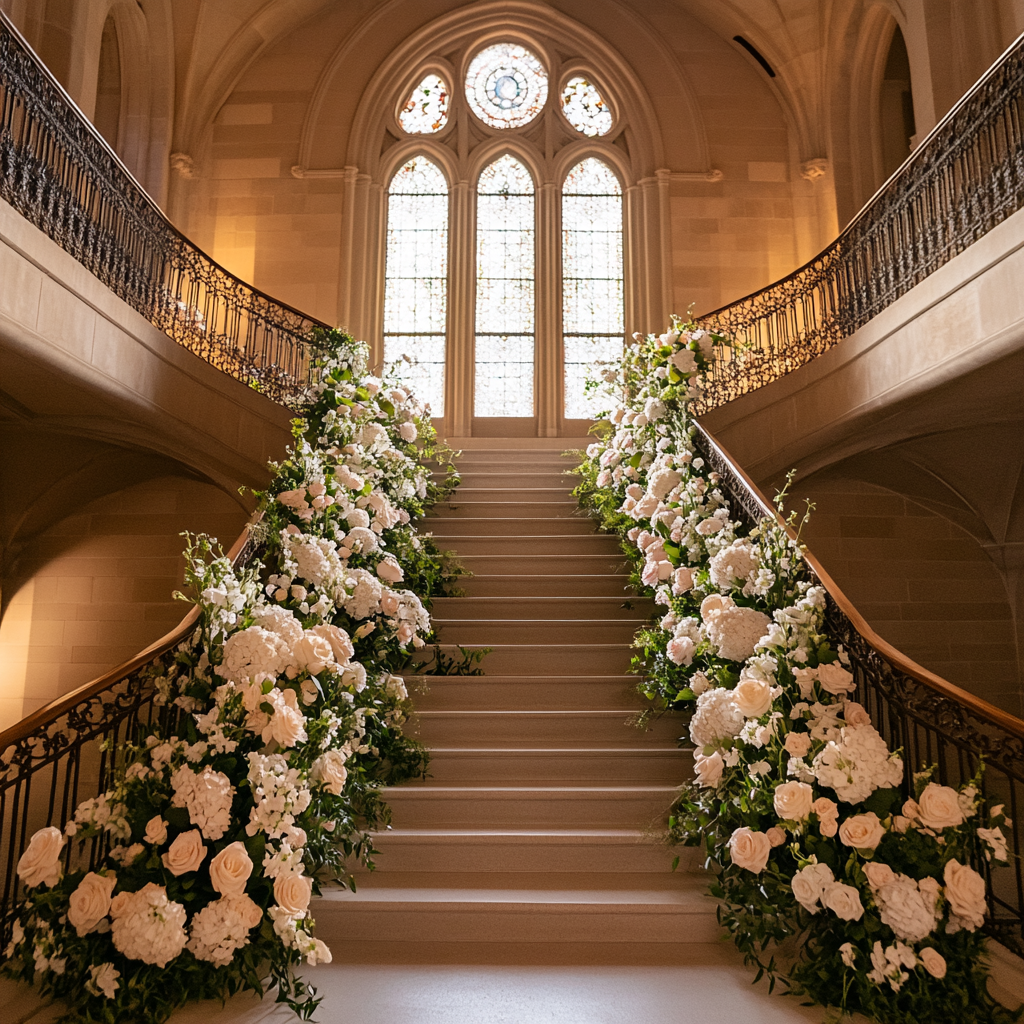 Grand Wedding Scene on Curved Staircase